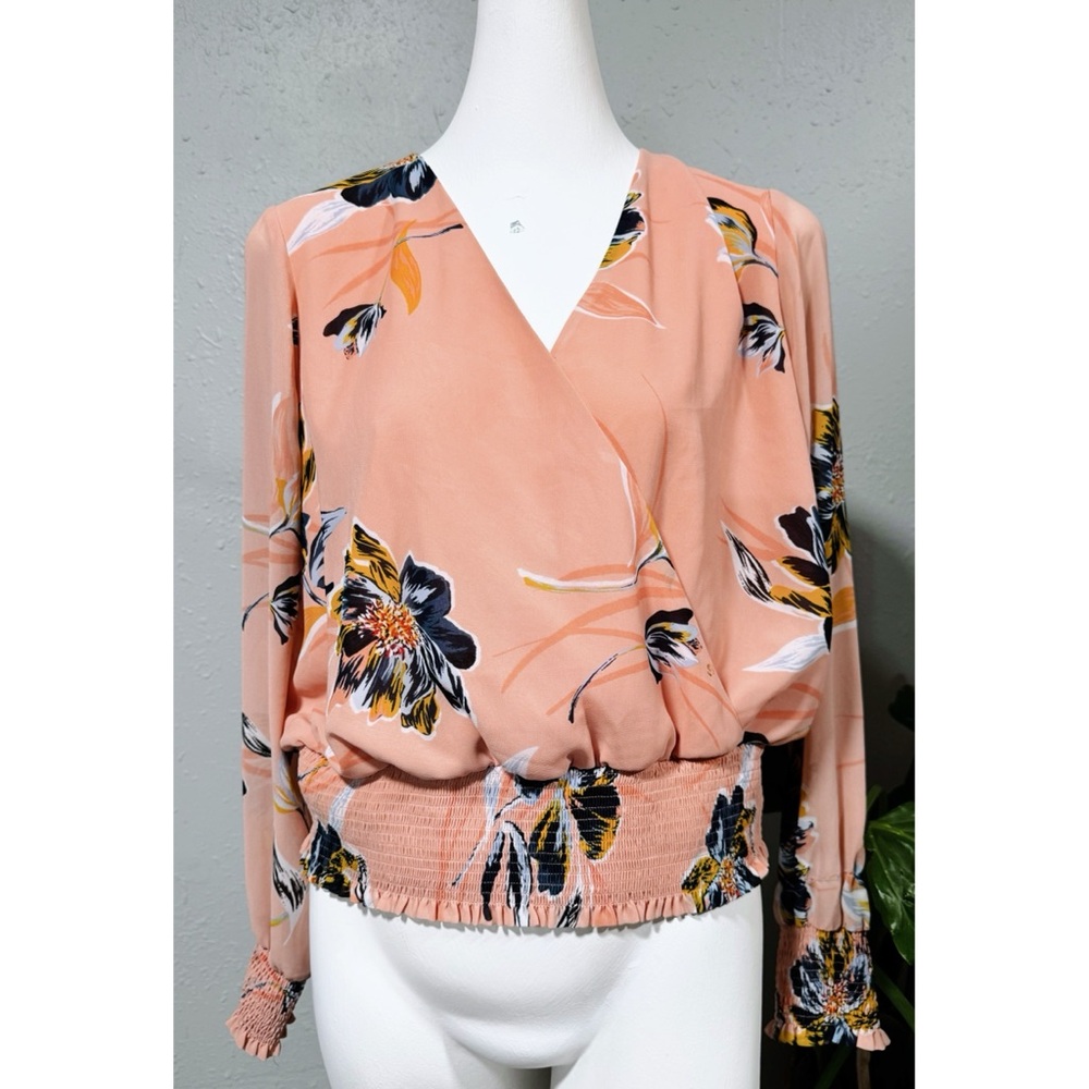 Bar III Peach Floral Wrap Blouse